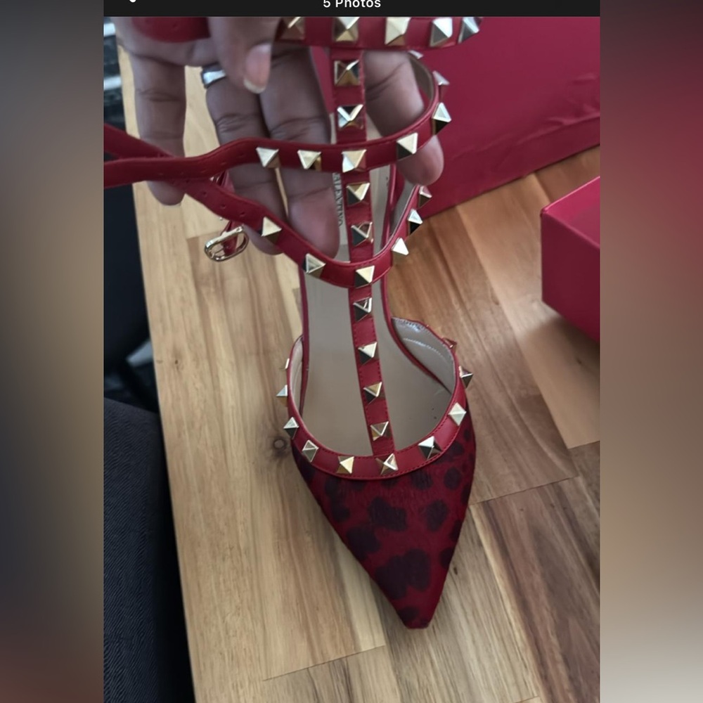 Valentino Garavani Red Leopard Studded Heels